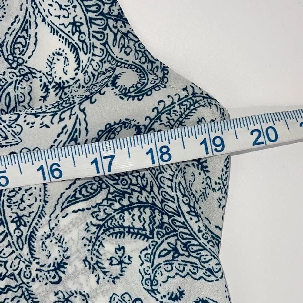 Laundry Shelli Segal Womens Paisley Blouse Top Button Up Blue Blue White Small‎